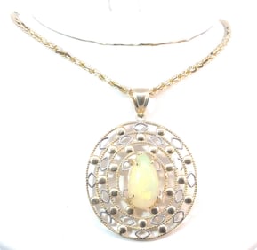 14K Yellow Gold & White Gold Set With An Opal Necklace