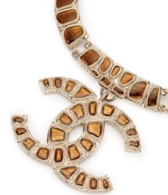 CHANEL AMBRE GLASS AND GOLD METAL CC NECKLACE
