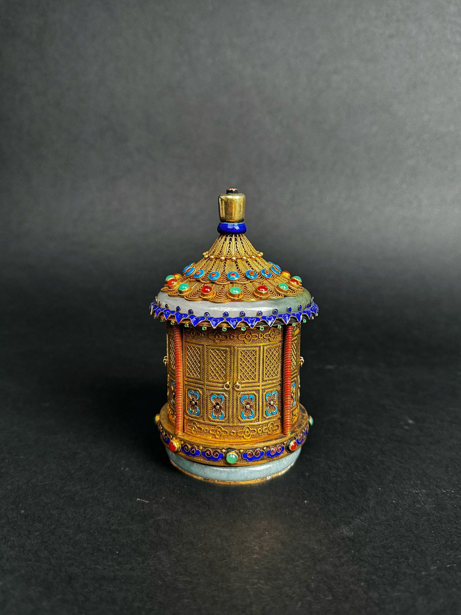 Late 19th / Early 20th  Century Enameled Gilt Silver Filigree Jeweled Decorative Box (1 of 5)