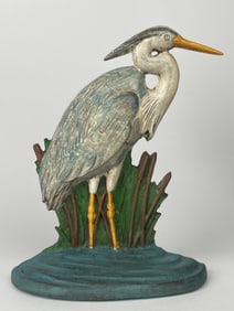 Cast Iron Doorstop Figure of a Tall Duck in His Habitat