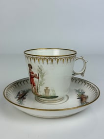 19th Century Sevres Style Hand Painted Porcelain Cup & Saucer
