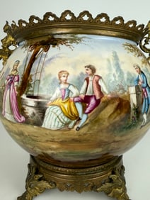 19th Century Sevres Style Ormolu Mounted Hand Painted Porcelain Centerpiece.