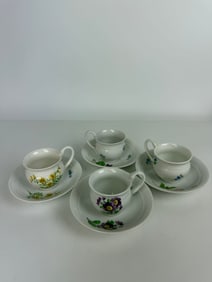 Lot of 4 19th Century Meissen Hand Painted Cup & Saucers