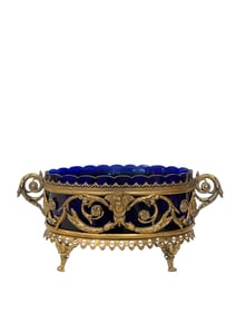 19th Century Gilt Bronze & Cobalt Blue Glass Centerpiece