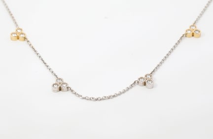Hand Made 14K White & Yellow Gold & Natural Diamonds Necklace