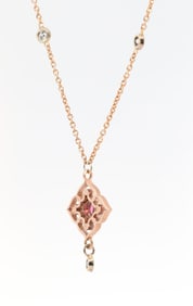 Hand Made 14K Rose & Yellow Gold, Natural Diamonds & Natural Tourmaline Necklace