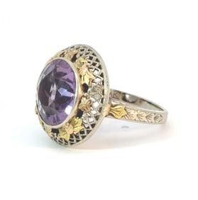 14k Yellow Gold, 925 Sterling Silver & Diamond Ring
