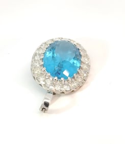 14k White Gold, Diamond & Blue Topaz Pendant