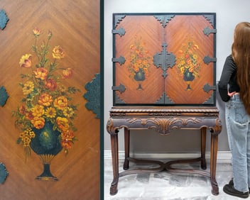 Hand Painted Two Door Cabinet On Stand