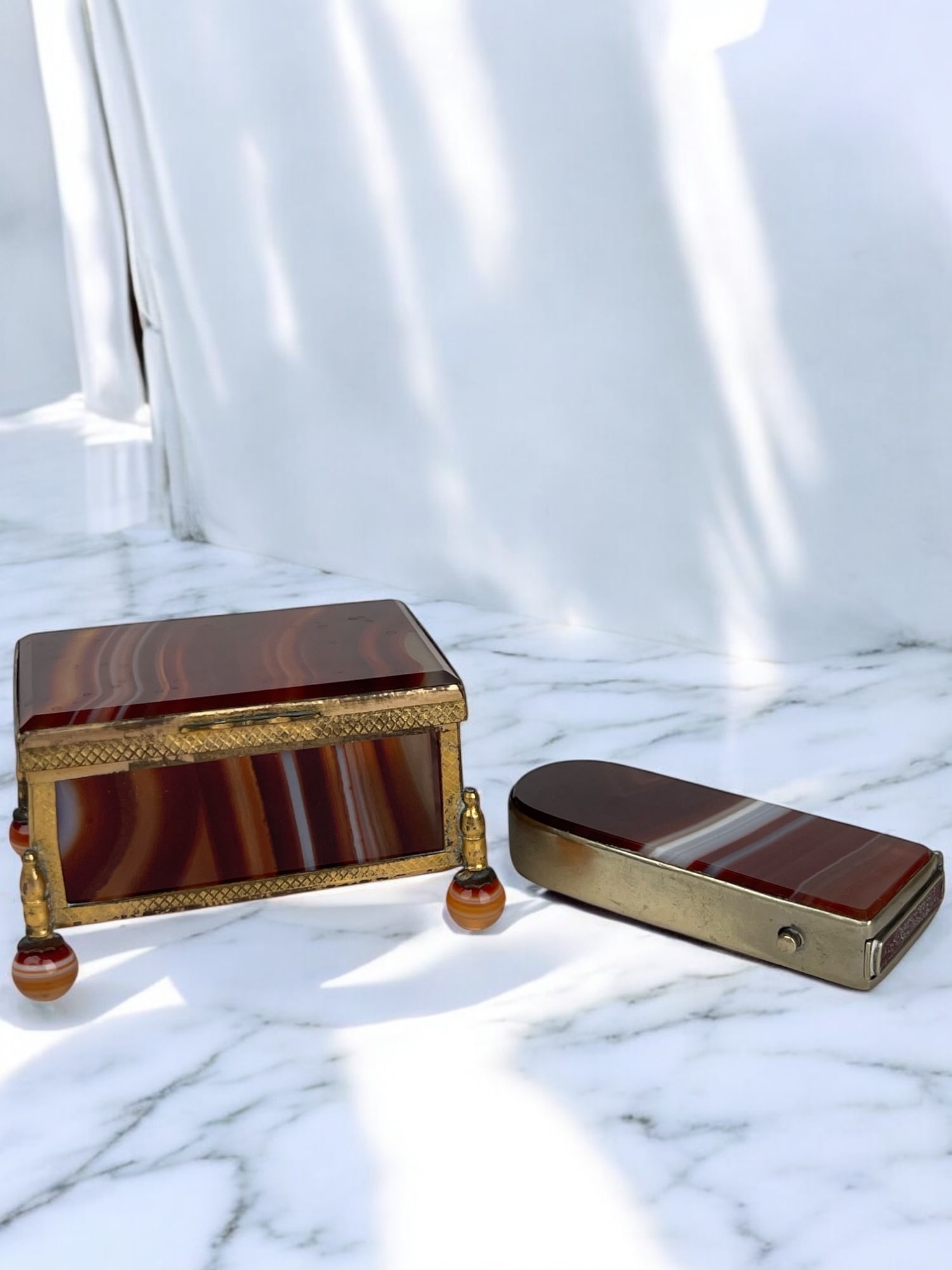 Lot of 2 19th Century Ormolu Mounted Agate Boxes (1 of 8)