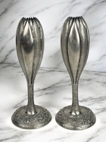 A Pair of Chinese Silver Tulips Candlesticks