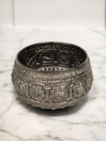 An Asian Hand Made Silver Zodiac Bowl