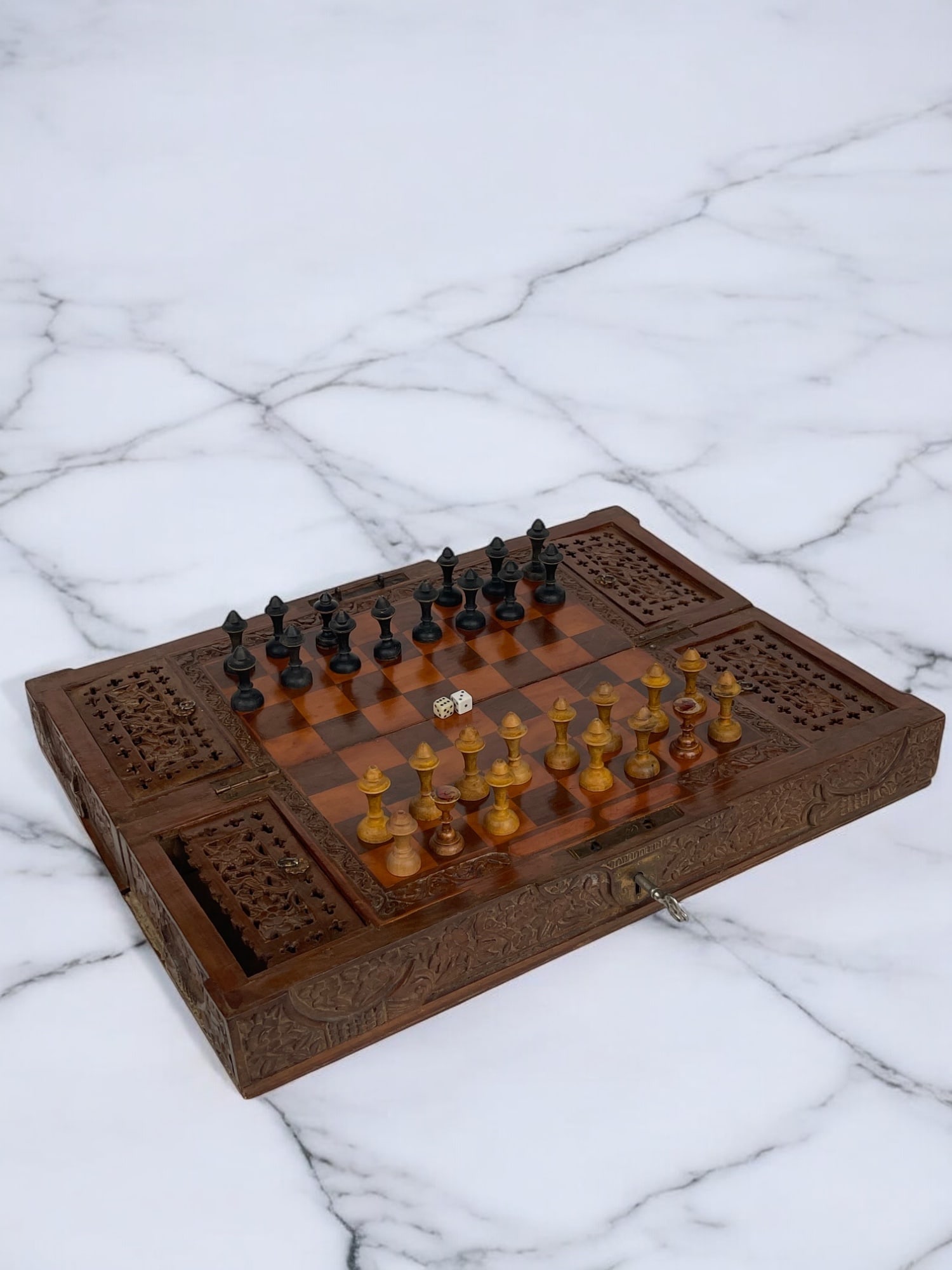 19th Century Indian Hand Carved Chess Set (1 of 9)