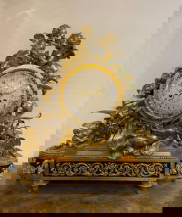 A French Large Gilt Bronze Mantel Clock. By FERDINAND BERTHOUD: FERDINAND BERTHOUDA French Large Gilt Bronze Mantel Clock. By FERDINAND BERTHOUD, Cast By Jean Beurdeley.