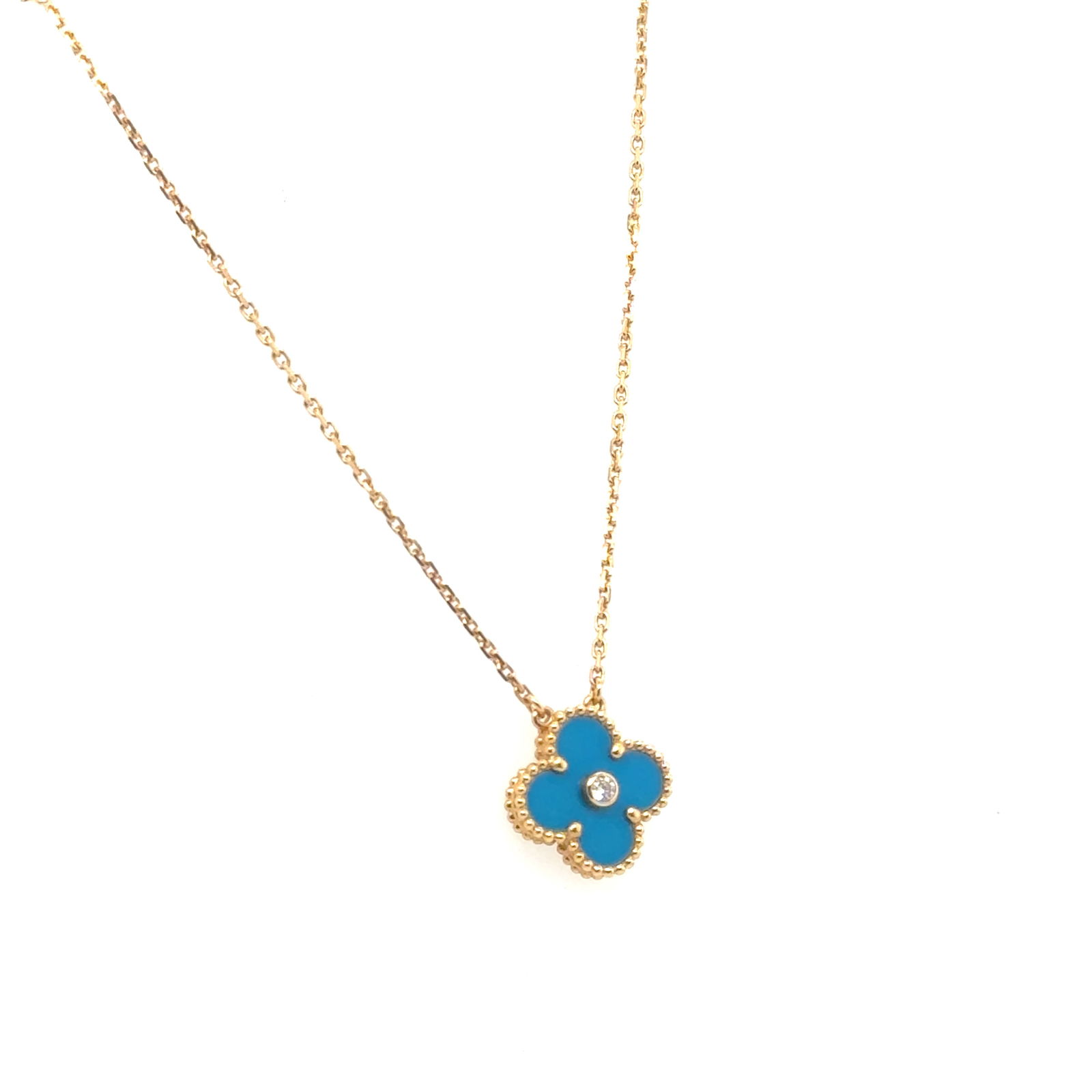 Van Cleef & Arpels 18k Yellow Gold, Turquoise & Diamond Alhambra Necklace (1 of 10)