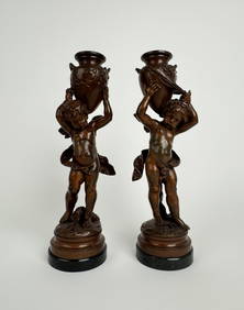 Magnificent Pair Of French Patinated Bronze Candlesticks By Moreau, Circa 1880 (1 of 15)