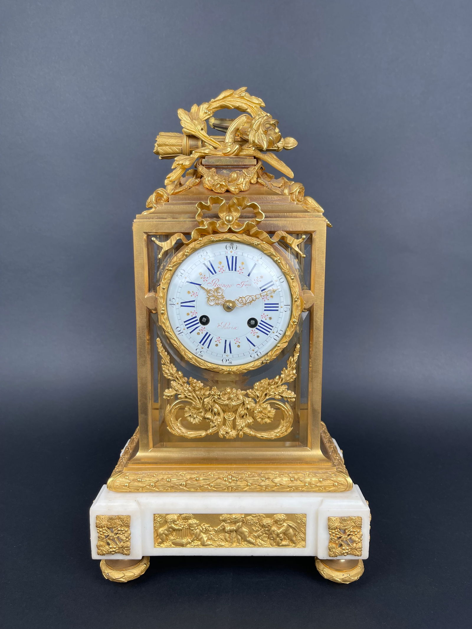 19th Century French Gilt Bronze & Marble Mantel Clock By Raingo Freres (1 of 14)