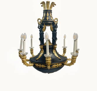 19th Century French Gilt & Patinated Bronze Eight Lights Chandelier: 19th Century French Gilt & Patinated Bronze Eight Lights Chandelier. H: 35" X 32"