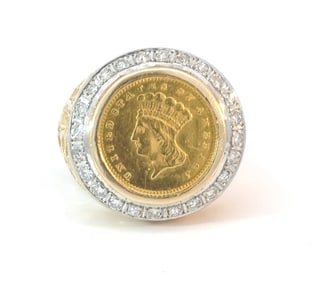 22K &14K Yellow Gold & Natural Diamonds Ring