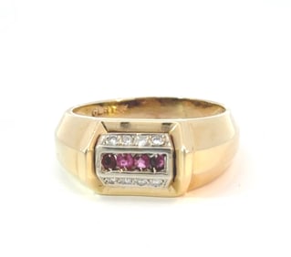 14k Yellow Gold, Diamond & Ruby Ring