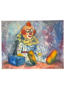 A Canvas Laid On Board Painting of a Clown By Gentile