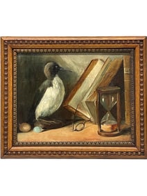 An Oil on Canvas Painting of a Penguin