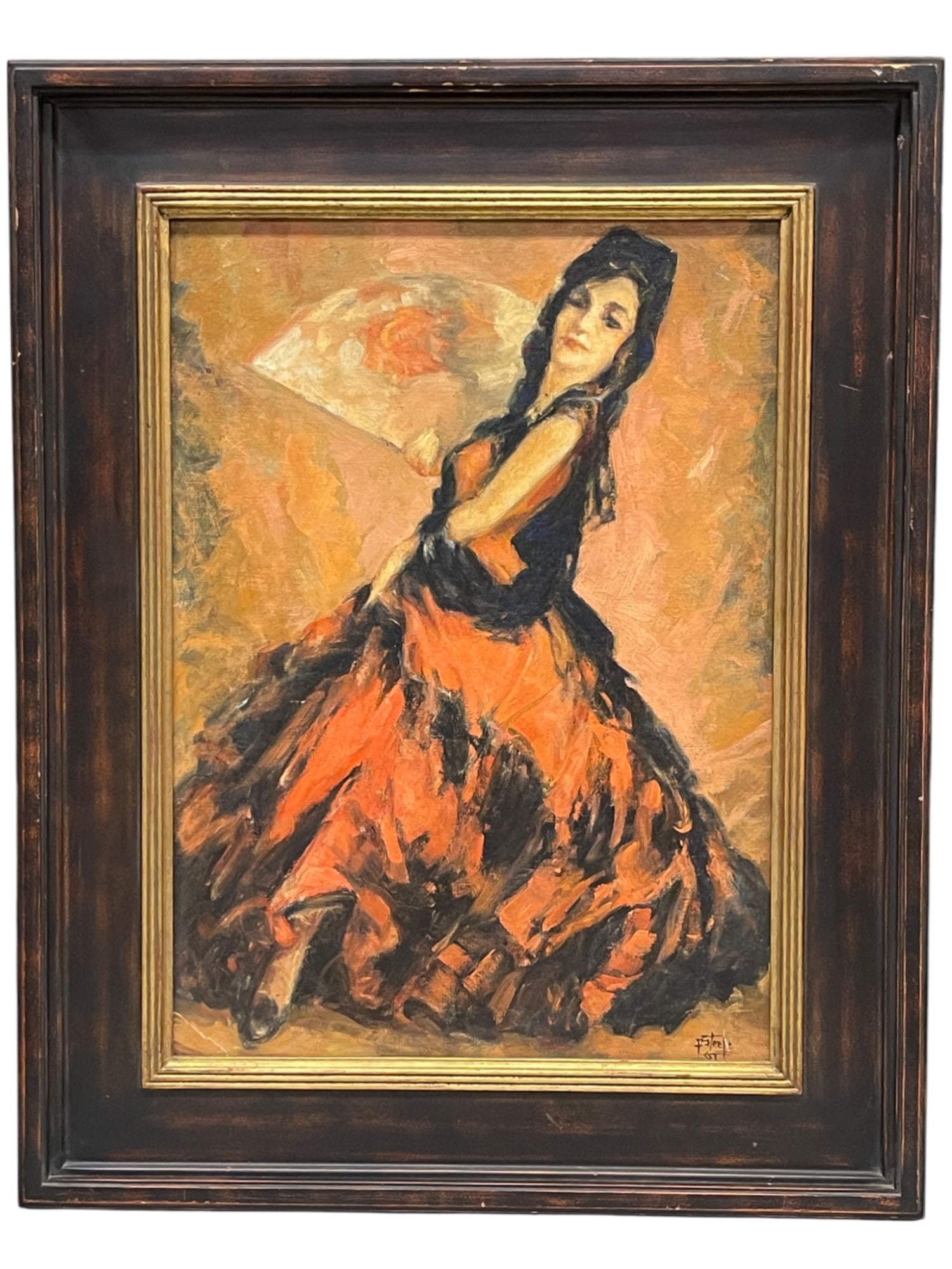 Theodore Clement Steele (1847-1926): Theodore Clement Steele (1847-1926) Oil on canvas, laid on board. Painting of a dancing woman. Frame: 26” x 20-1/2”