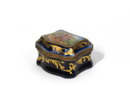 A French Sevres Style Ormolu Mounted Hand Painted Porcelain Hinged Box