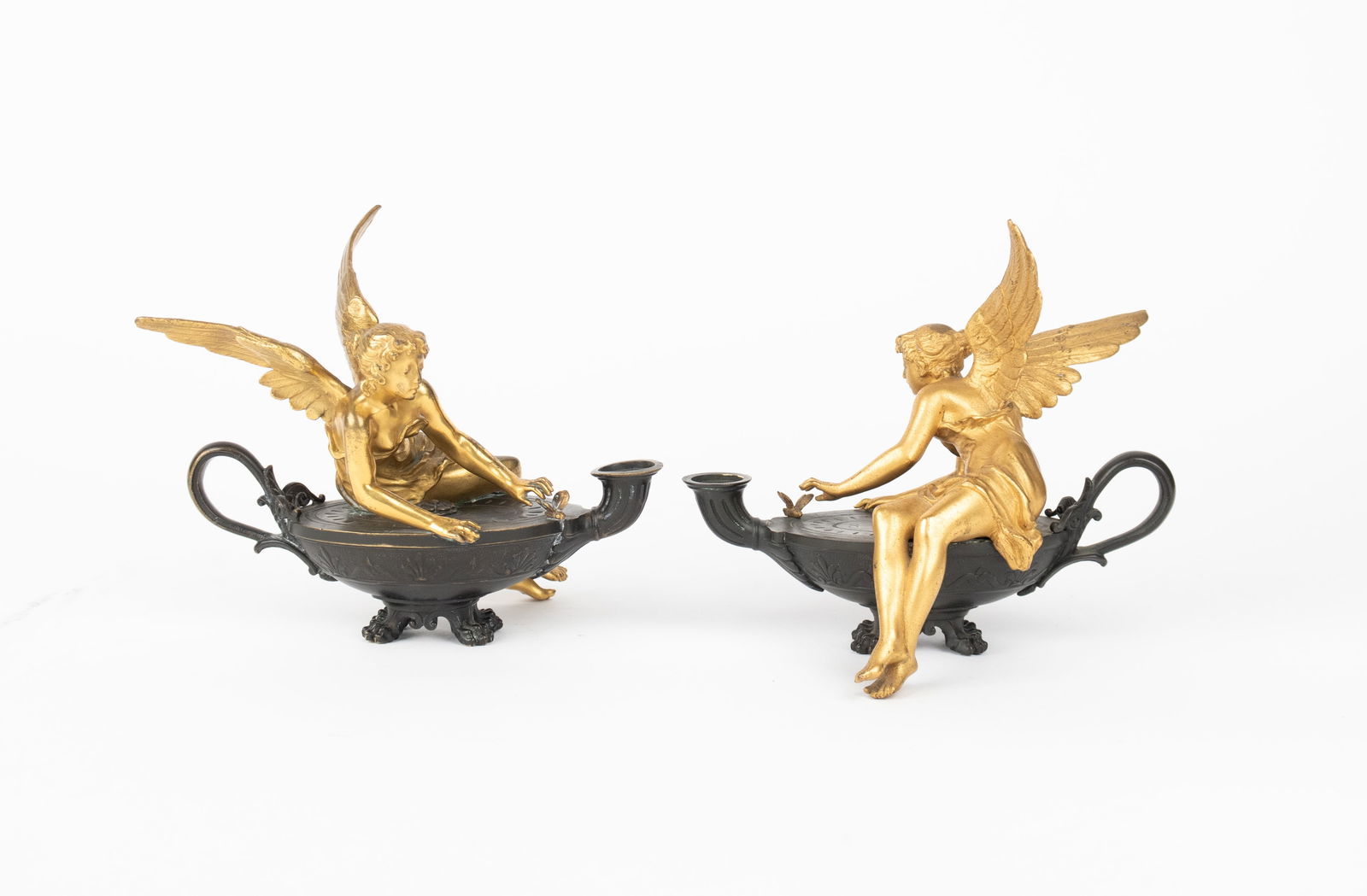 Pair Of 19th Century French Empire Gilt & Patinated Bronze Decorative Oil Lamps (1 of 10)