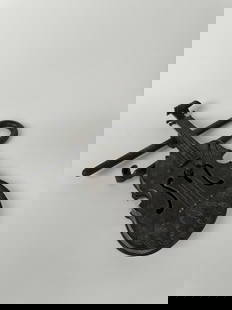 19th Century Hand Made Wrought Iron Violin Shape Lock: 19th Century Hand Made Wrought Iron Violin Shape Lock . 14"x11"x4"