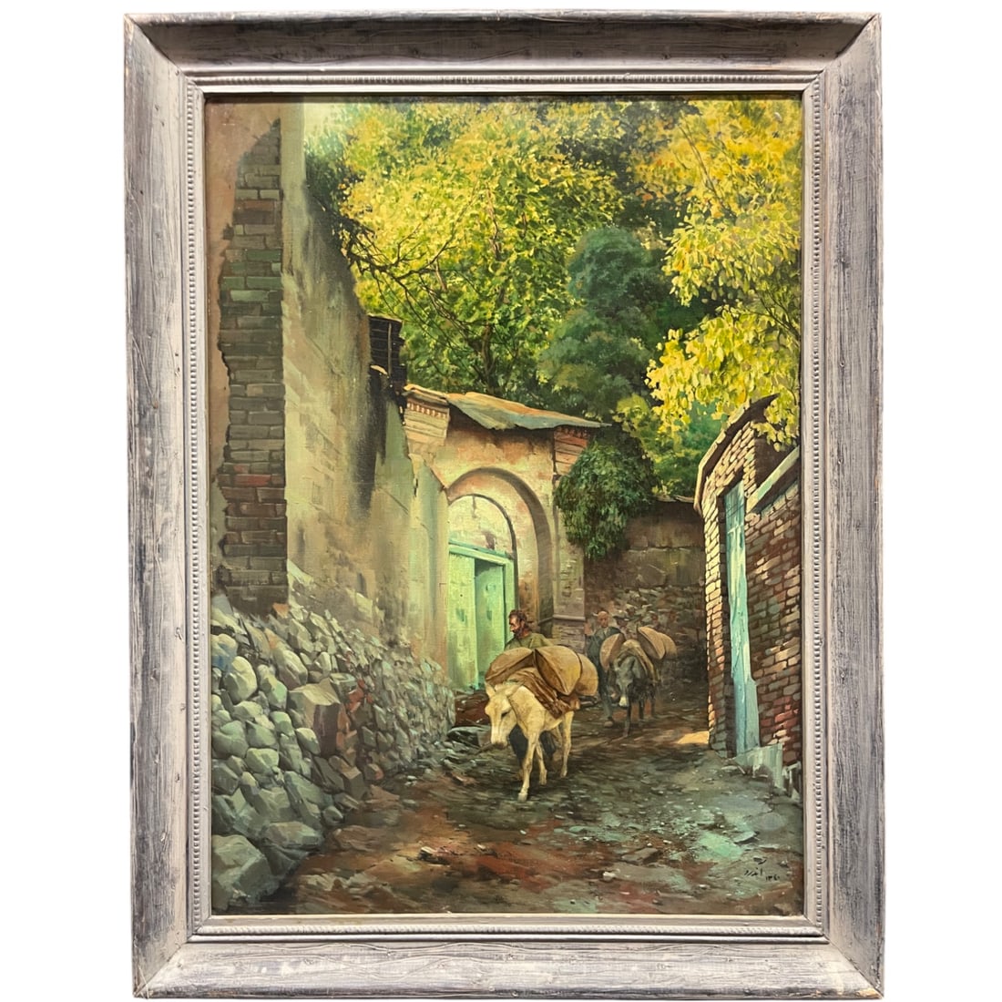 An Iranian Oil on Canvas Painting of a Street View By Andro (1 of 8)