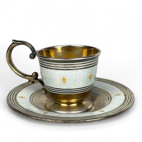 Tiffany & Co Enameled Sterling Silver Cup & Saucer