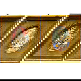 Indian Mughal Period, Pair of Framed Portraits of Emperor Akbar & Princess Mughal: Indian Mughal Period, Pair of Framed Portraits of Emperor Akbar & Princess Mughal. 7-1/2"x 6"