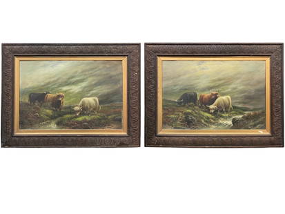 Andrew McCallum (1821-1902): Andrew McCallum (1821-1902). Oil on canvas of a painting of 3 cows. Frame: 39” x 30”