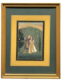 An Indian Watercolor on Paper Painting of a Loving Couple