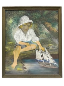A Pastel On Board Painting of a Boy
