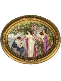 Sevres Porcelain Painting of a Group Set in a Ornate Frame