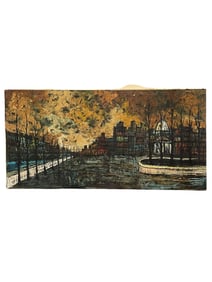 A Large Antique Oil On Canvas Painting of Paris