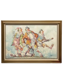 Oil On Canvas Depicting of Clown Musicians