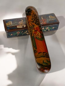 A Lot of 2 Persian Lacquered Hand Painted Pen Boxes