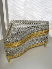 19th Century Gilt Bronze & Cut Crystal Jewelry Box in the Shape of A Piano