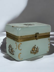 19th Century Ormolu Mounted Hand Painted Opaline Glass Hinged Box