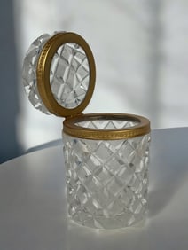19th Century Cut Crystal Gilt Bronze Hinged Round Box