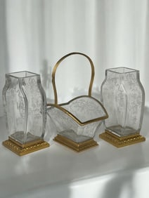 19th Century Baccarat Hand Carved Ormolu Mounted Garniture Set