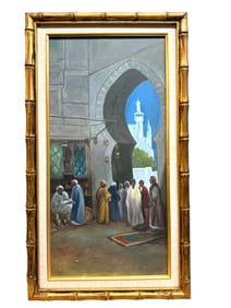 A Middle Eastern Oil On Canvas Painting Of A Daily Bazaar