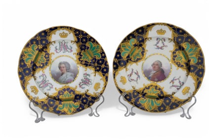 Pair Of Sevres Hand Painted Porcelain Decorative Cabinet Plates