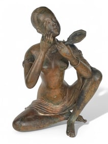 A Patented Bronze Sculpture of A Woman Doing Her Makeup Signed Pierre Cheney