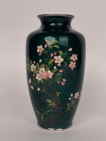 A Japanese Green Ground Enamel Vase