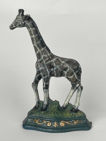 A Cast Iron Long Neck Grey Giraffe Doorstop