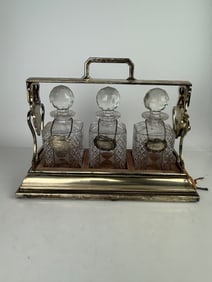 19th Century French Cut Crystal & Silver Bronze Liquor Set